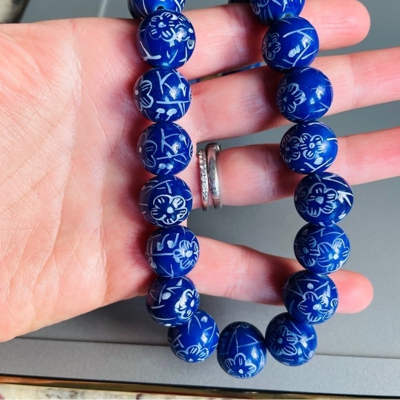 14K Gold Emerald Clasp Pearl Blue Floral Porcelain Bead Bracelet & Neckl… - Picture 12 of 14